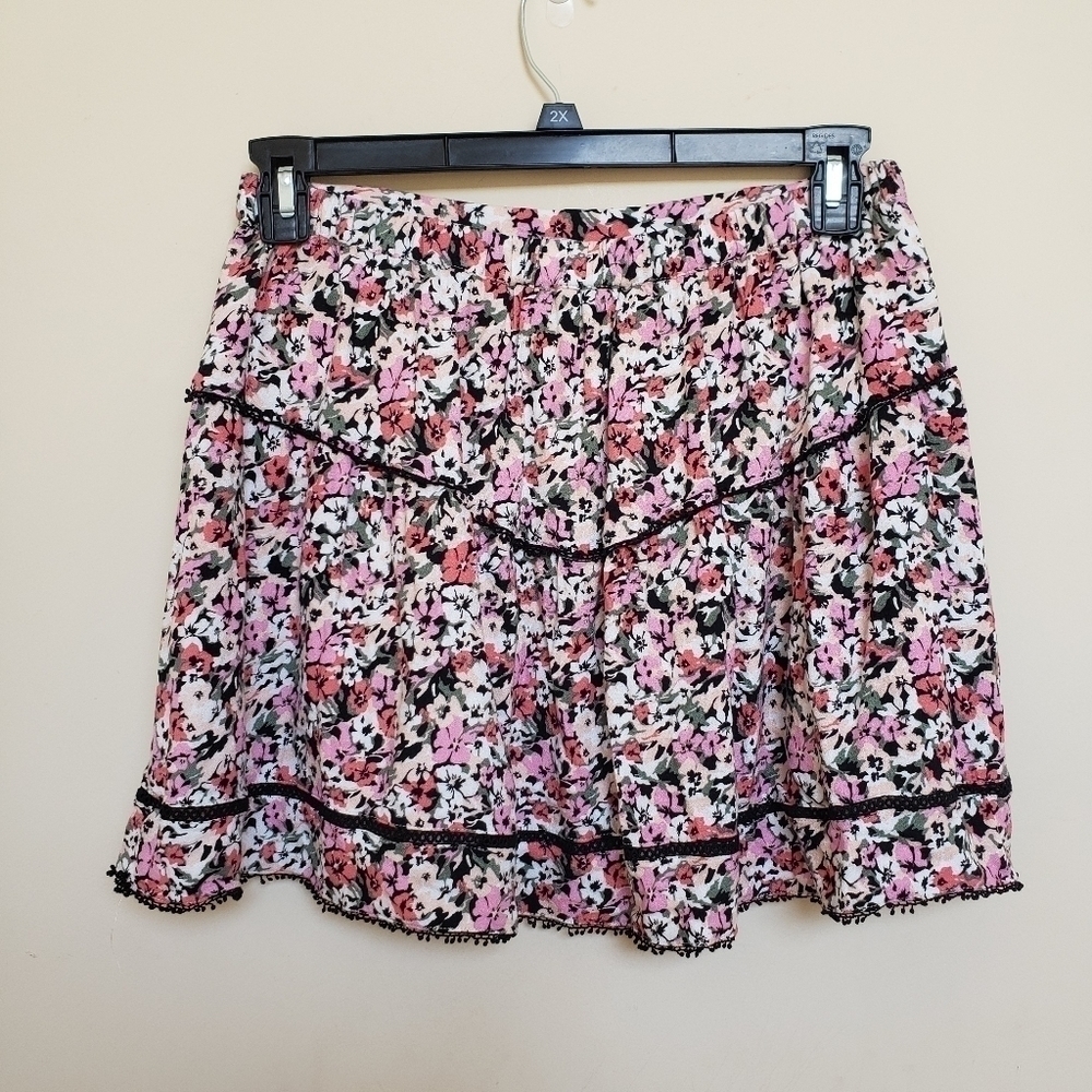 MINKPINK Pink and Purple Floral Micro and Ultra Mini Skirt